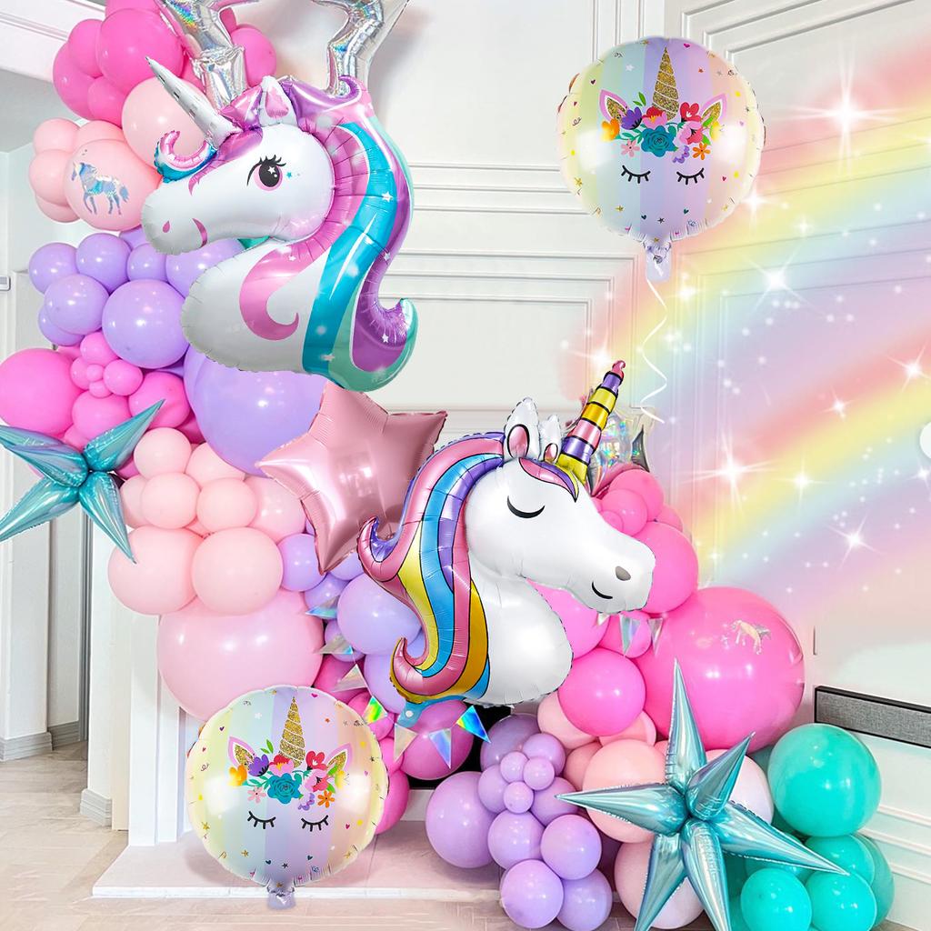 6pcs Rainbow Star Unicorn Balloon Set, Unicorn Theme Birthday Party, Girl's Birthday, Baby Shower, Engagement Wedding Decoration