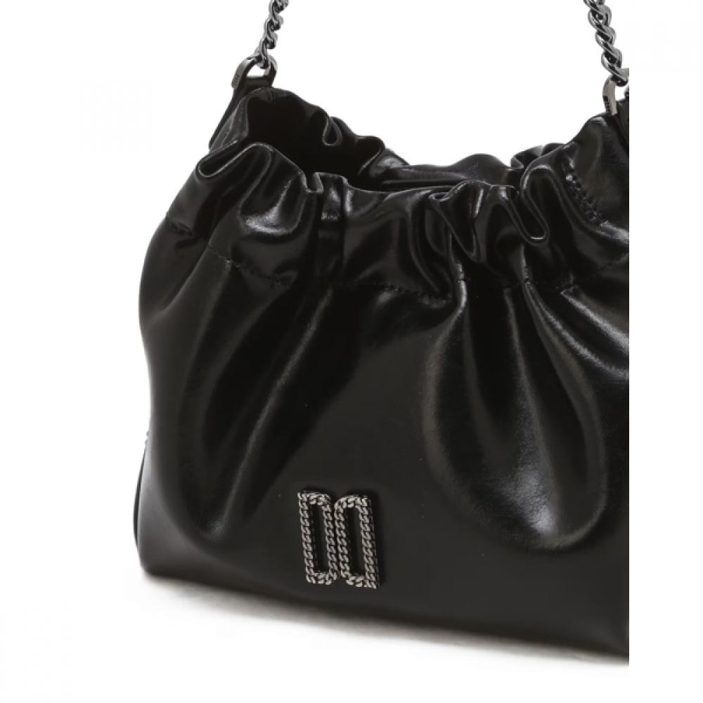 Daks Black Dd Logo Leather Chain Shoulder Crossbody Bag