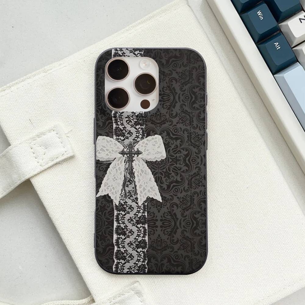 Black Lace Pattern Personalized Mobile Phone Case For IPhone 17 16 15 11 12 13 14 Pro Max Soft Corrugated Silicone Cover Case