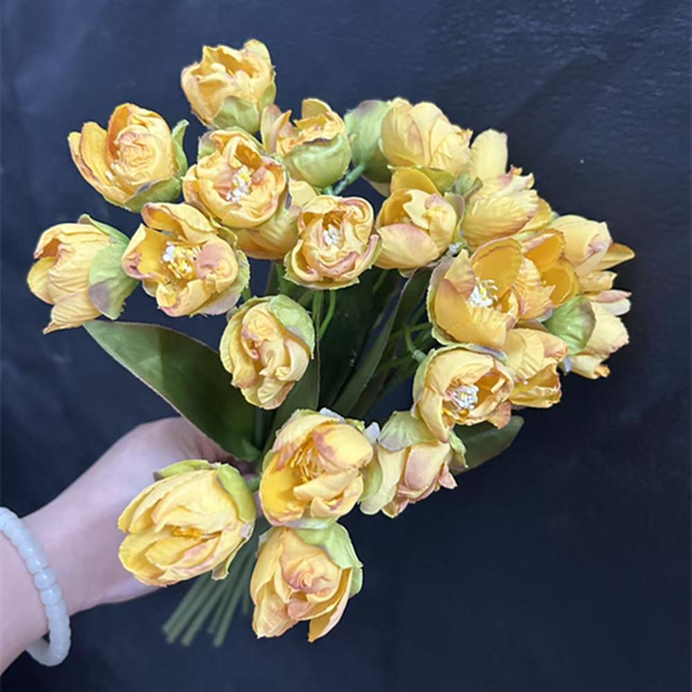 2pcs French Lily Valley Flower Artificial 24 Heads Burnt Effect Tulip Bouquet