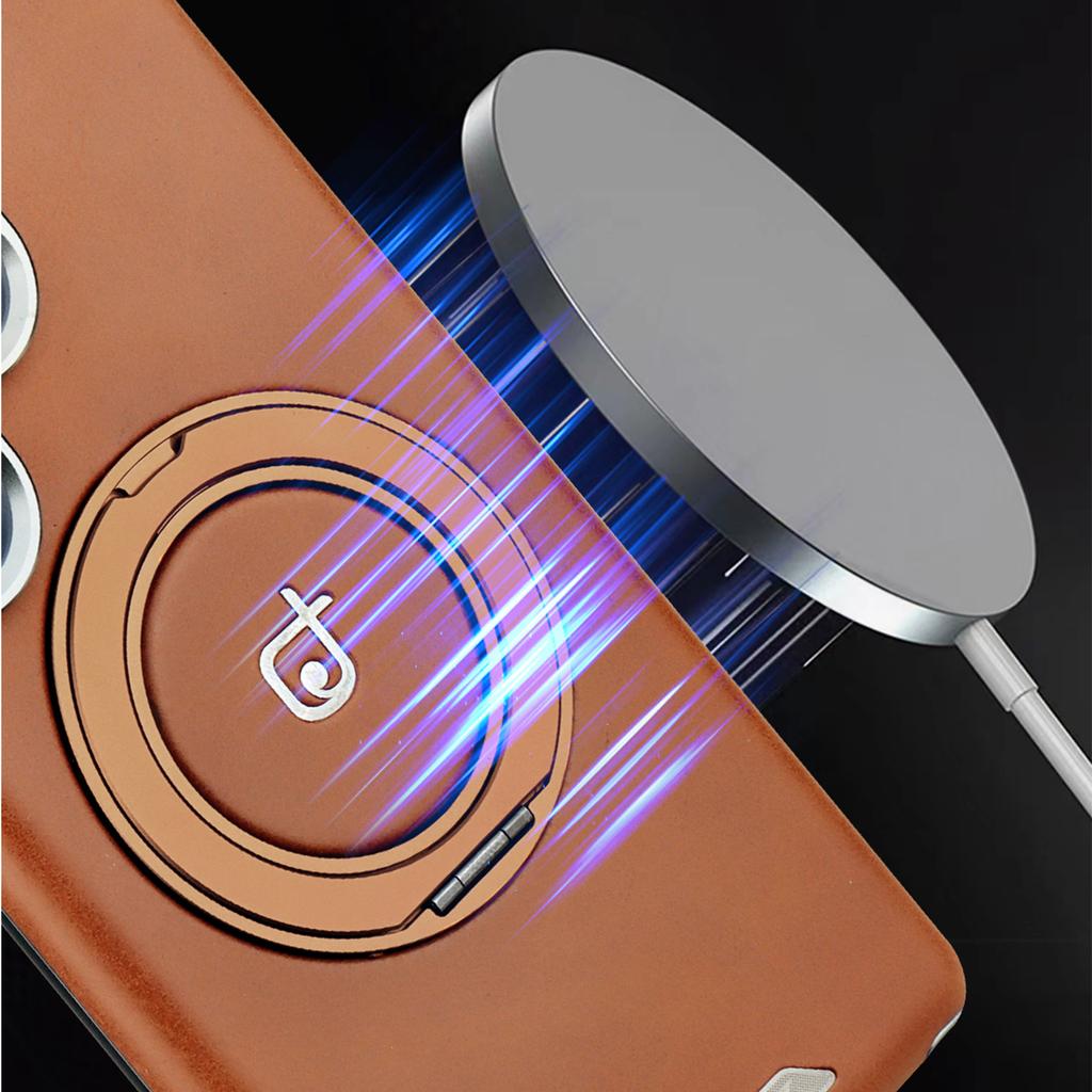 For Samsung Galaxy S25 S24 S23 Plus Ultra Case Matte Leather Microfiber Lining 360° Rotation Metal Stand Full Back Soft Cover