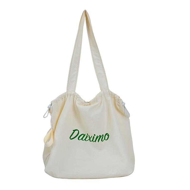 Lazy wind large capacity drawstring nylon bag women's simple commuter tote shoulder bag lightweight armpit bag