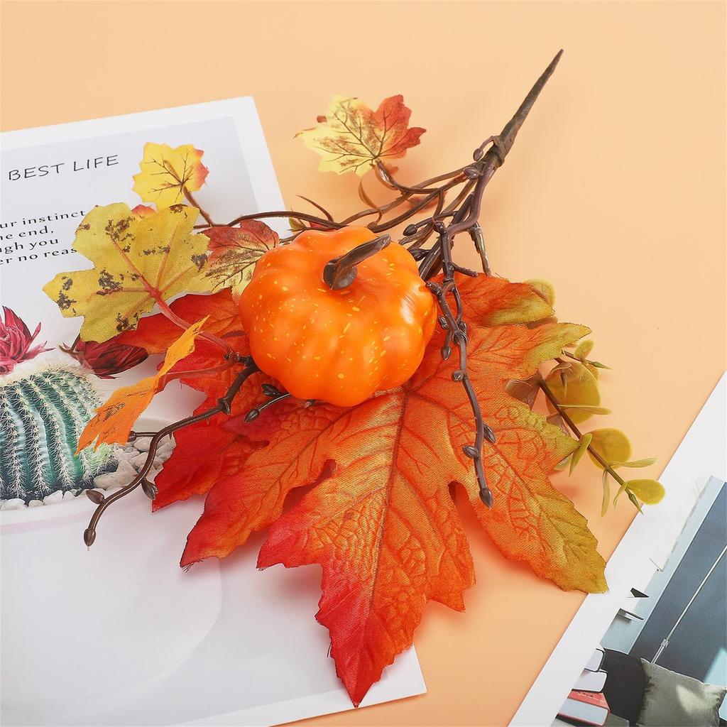 Fall Stems Artificial Fall Picks Berry Pumpkin Branches Decorations with Maple Leaves for Harvest Autumn Thanksgiving