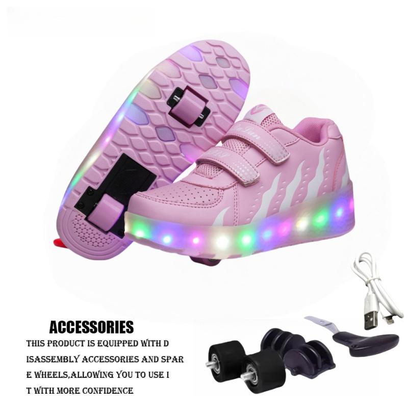 Roller Skates LED Light Shoe with 2 Wheels Professional Boys Wheeled Sneakers Rollers Removable Inline Powerslide Skate For Kids
