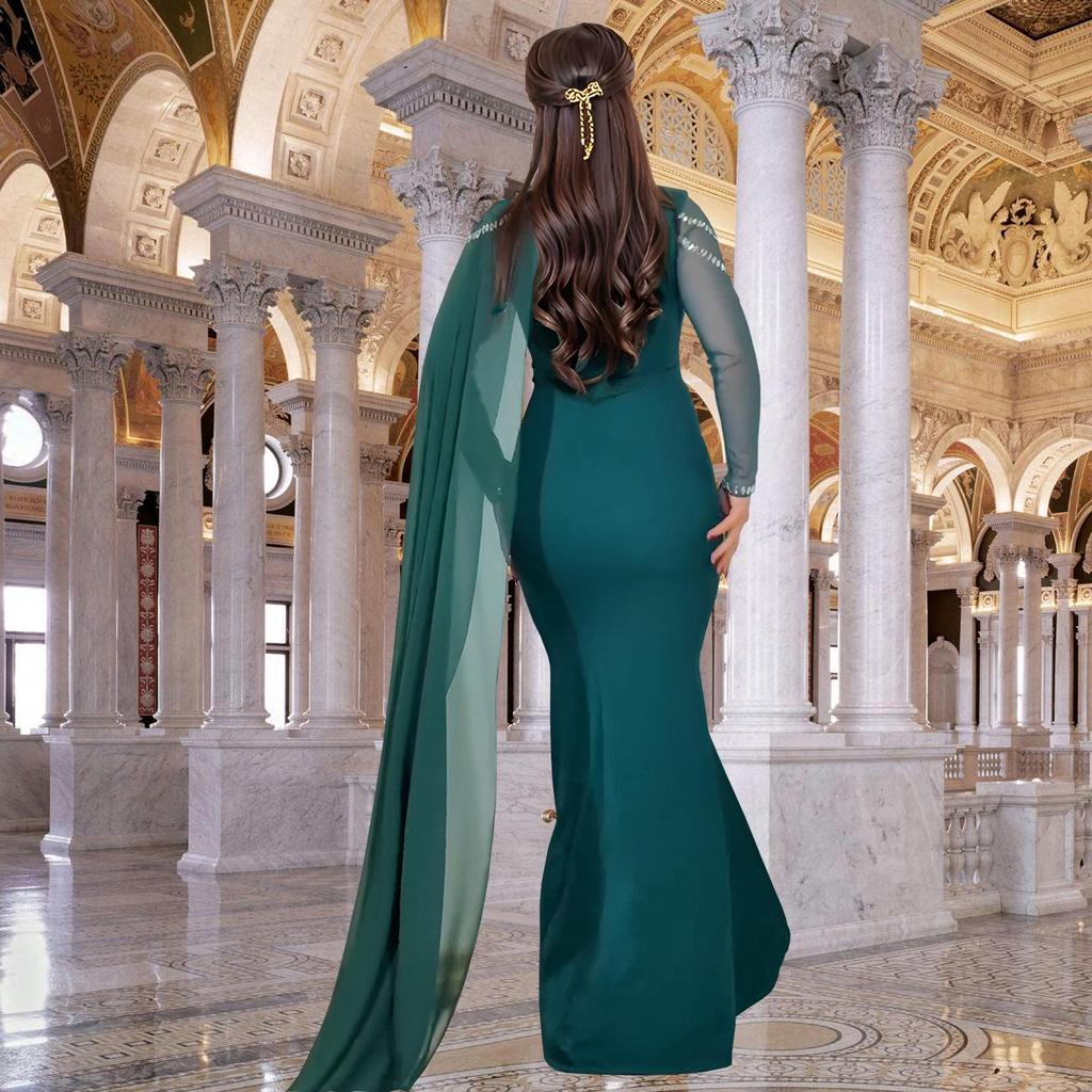 Women's Fashion Slim-fit Rhinestone Shawl Dress - Elegant European & American Style