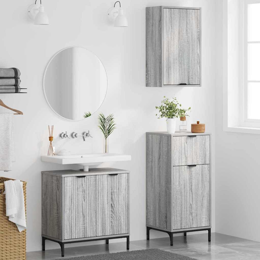 Bathroom Furniture Set with Shelf 3 Pcs Grey Sonoma Particleboard