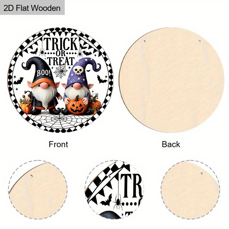 Cartoon Style Wooden Halloween Sign with Adorable Gnomes Pattern - Trick or Treat Figurine Ornaments - Ideal for Front Door, Wall, Room Decor