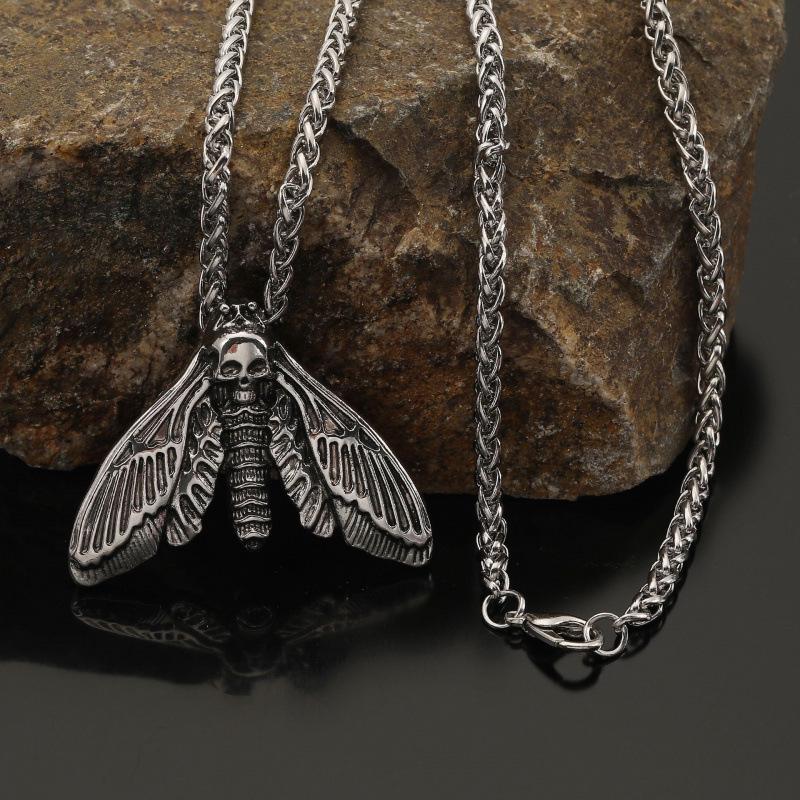 Vintage Wikinger Totenkopf Motte Anhänger Halskette - Gothic Party Accessoire