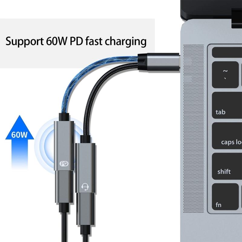 Rozdzielacz USB C 1 na 2 Wyjścia Podwójny Adapter Ładowania Słuchawek USB C Typ C Adapter Dźwięku Kabel Szybkiego Ładowania PD60W