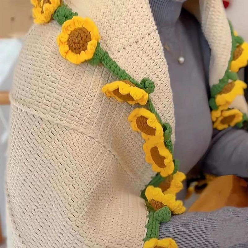 Crochet Flower Blanket Soft Hand Knitted Blanket Crocheted Sunflower Bouquet Sofa Throws for Living Room Handmade Knitting Set