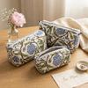 Cosmetic Bag Usalover925 Blue Quilted Cotton Floral Print Cosmetic Bag 01