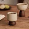 Ceramic High Footed Water Cup Coffee Cups Tea Mug Pudding Cup Ice Cream Cups Wooden Foot Candle Holder Milk Mug Dessert Bowl