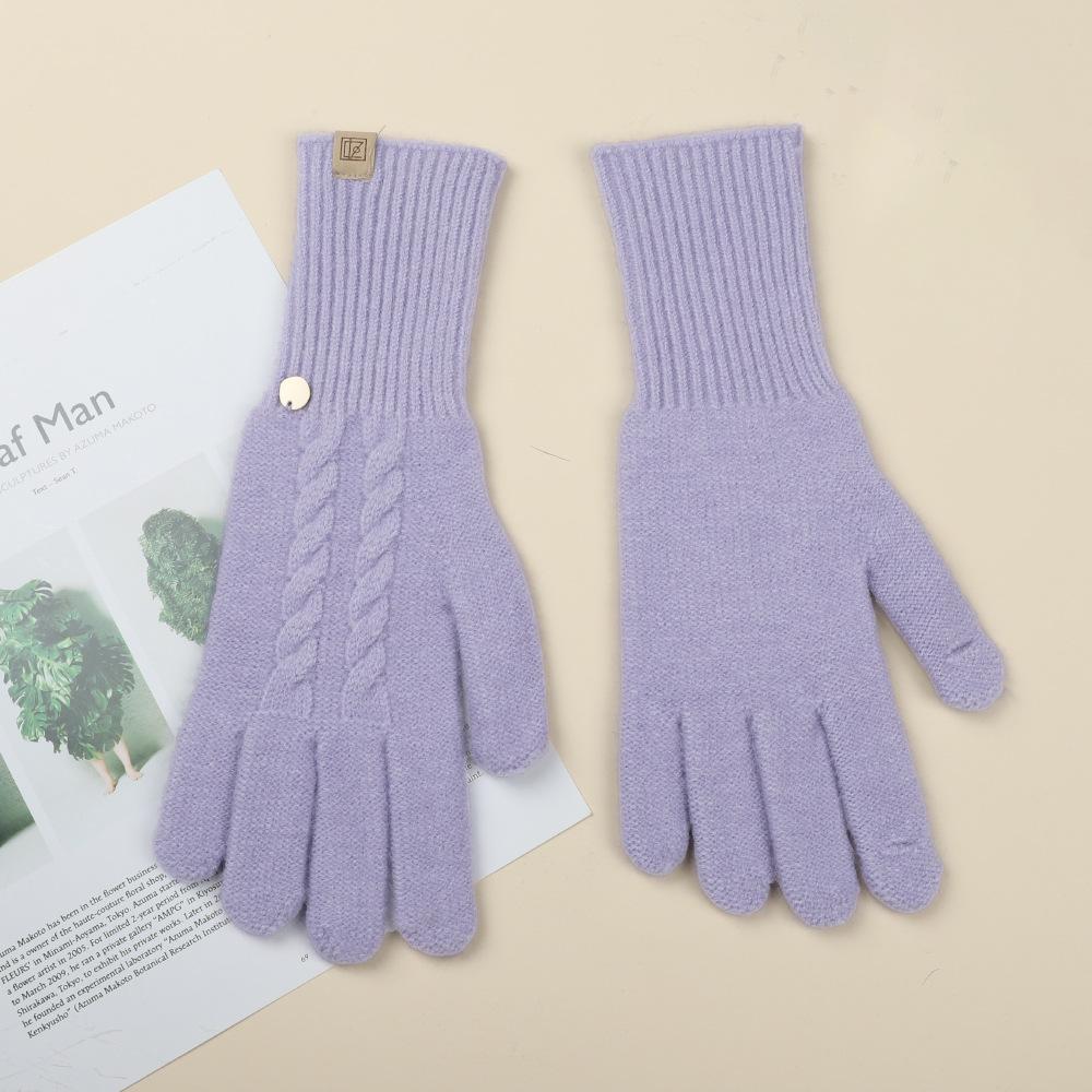 Gloves for Women In Autumn and Winter Thickened Warm Student Knitted Gloves Korean Cute Versatile Electric Bike Yarn Gloves
