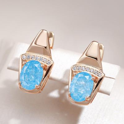 New  Rose Gold Geometry Drop Earrings For Women Unusual Trendy Blue Natural Zircon Earrings Luxury Wedding Jewelry
