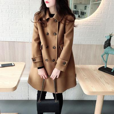 Women Fall Winter Trench Coat Double-breasted Thick Warm Vintage Woolen Mid Length Pockets Lapel Buttons Loose Cardigan Long Sleeve Lady Jacket