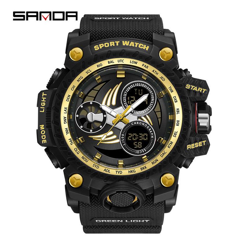 SANDA Men's Multi-function Dual Display Waterproof Sports Alarm Watch