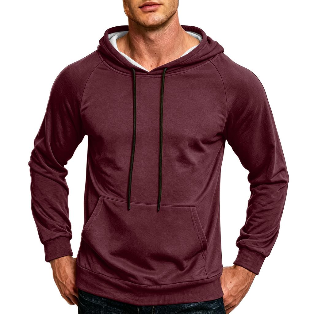 Men's Color Loose Fit Casual Hoodie with Pocket and Drawstring