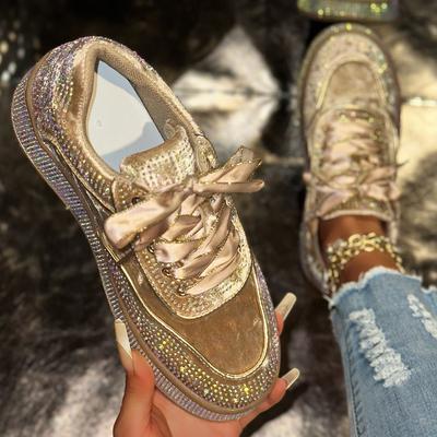 Mode Damen Kristall Sneaker Lässige Flats Plateau Schuhe Frau Designer Marke Wanderschuhe Laufschuhe Damen Outdoor Luxus Sneaker