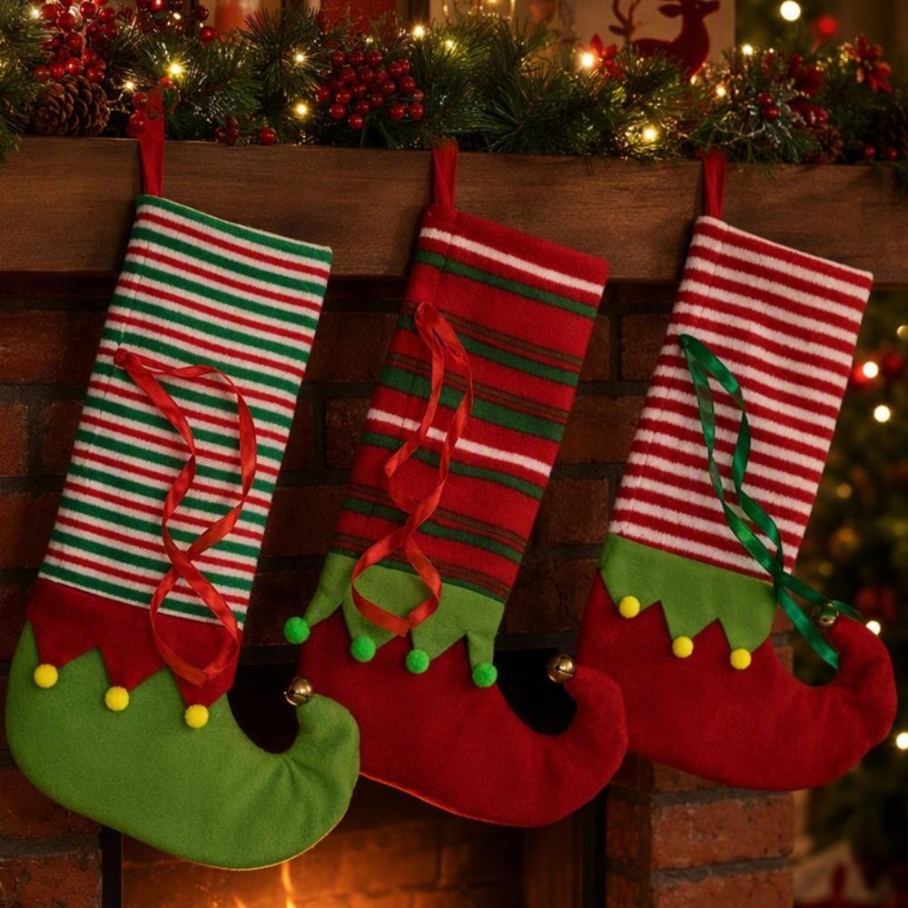 Stripe Christmas Stocking Gift Bag Pendant Xmas Tree Hanging Socks Christmas Elf Stocking Mall