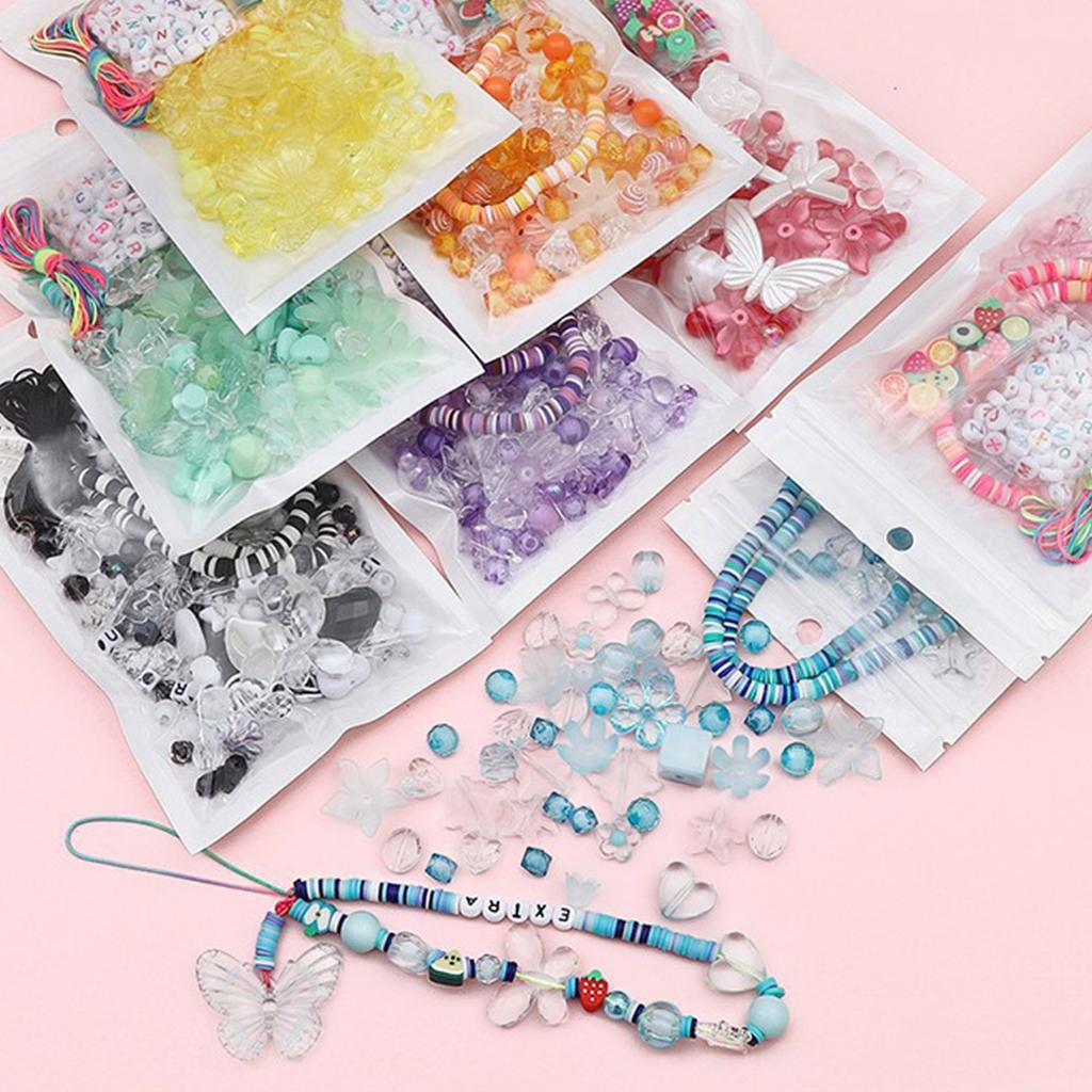 Buntes Perlen Handykette Bastelmaterial-Set Weiche Keramik Acrylperlen Set für DIY Charm Halskette Armband Schlüsselanhänger