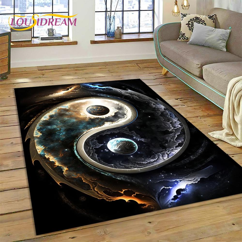 HD Natur Yin Yang 3D Chinesisches Tai Chi Bagua Teppich Teppich für Wohnzimmer Schlafzimmer Dekor, Rutschfeste Dekoration für Sofa Fußmatte Geschenk