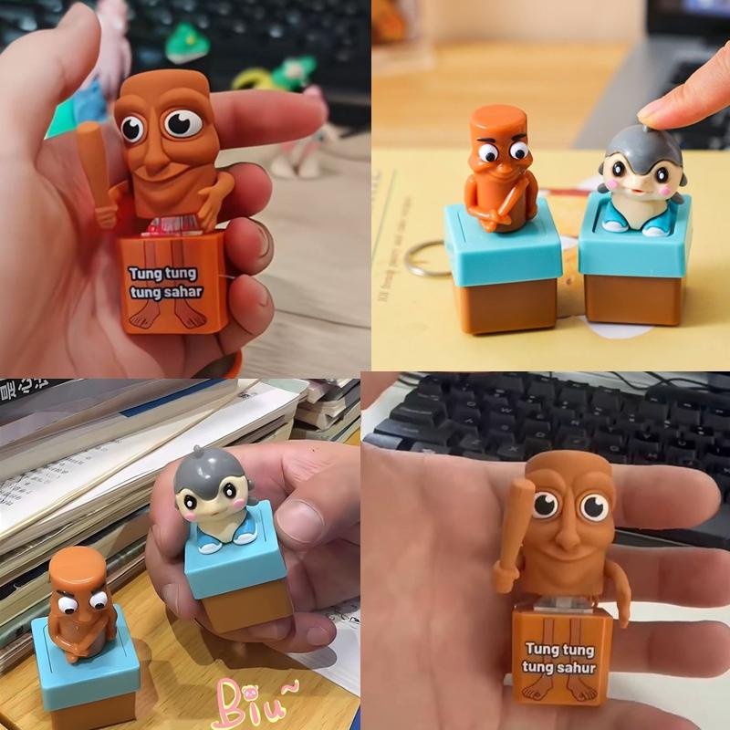 Kidsly Unisex Light Funny Tung Tung Sahur Man Keychains With Led Cartoon Button Keyring Decompression Backpack Hanging Pendant Creative Gifts