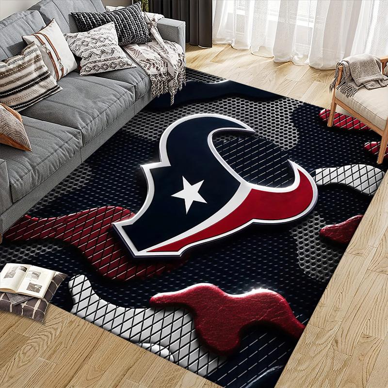Houston Texans Flannel Pattern Square Carpet,Area Rug,Carpet Rug for Living Room Bedroom Sofa Playroom Decor,Non-slip Floor Mat