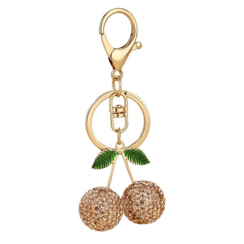 Shiny Creative Rhinestone Cherry Keychain Luxury Exquisite Keyring Cute Bag Pendant Charm for Holiday Souvenir
