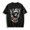 Cool Punk Style Colorful Hair Dog Print Casual Top Pure Cotton T-shirt