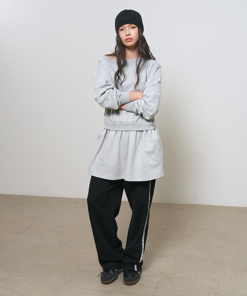 General Idea Boat Neck Sweatshirt Dress [Melange Grey] / Gf2Lop509