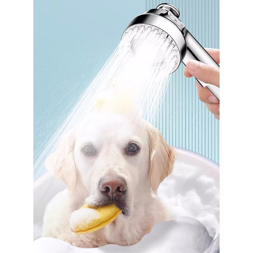 Gentle Spray Pet Shower Head Water Control Dual Mode Shower Sprayers with Bath Brush One Click Close Easy Installation