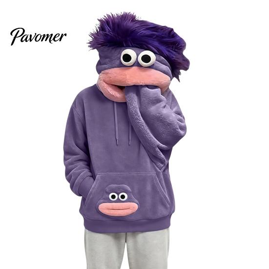 Unisex Pullover Top Big Mouth Creature Flannel Hoodie with Comb, Men Women Oversized Hooded Hoodies Sweatshirt, Thickened Plush Casual for Fall Winter
