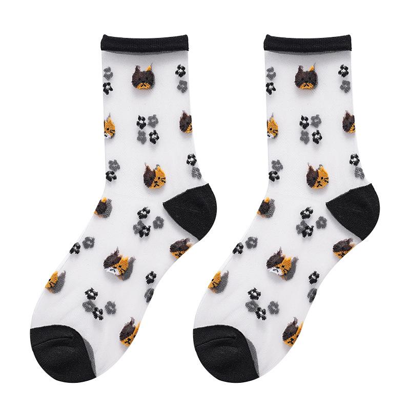 Cute Cartoon Animal Socks Women Summer Ultra-thin Transparent Crystal Silk Socks Casual Breathable Elastic Lace Socks