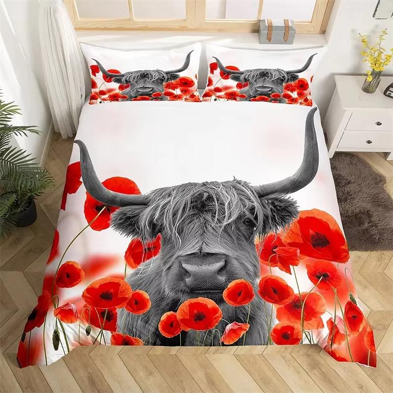 Flowers and Cow Down Quilt Cover Suit Bedding Suit Quilt Cover Three-piece Set