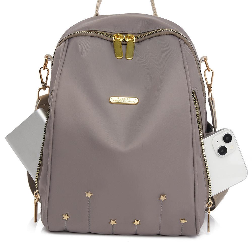 Simple Solid Color Gold Star Decoration Women Casual Nylon Backpack For Daily Use And Travel