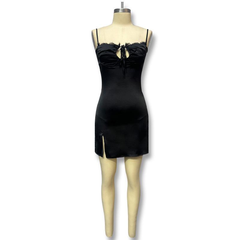 Nuovo sexy estivo stile europeo e americano sexy pizzo scollo a V spalline Spice girl schiena scoperta vestito corto donna