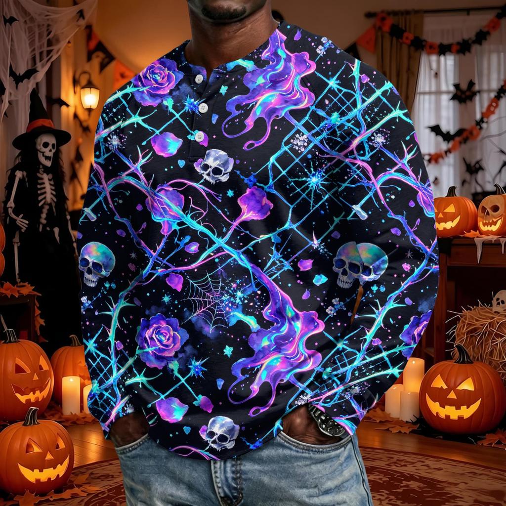 Men's Long Sleeve Shirt Loose Fit Casual Versatile Halloween Top