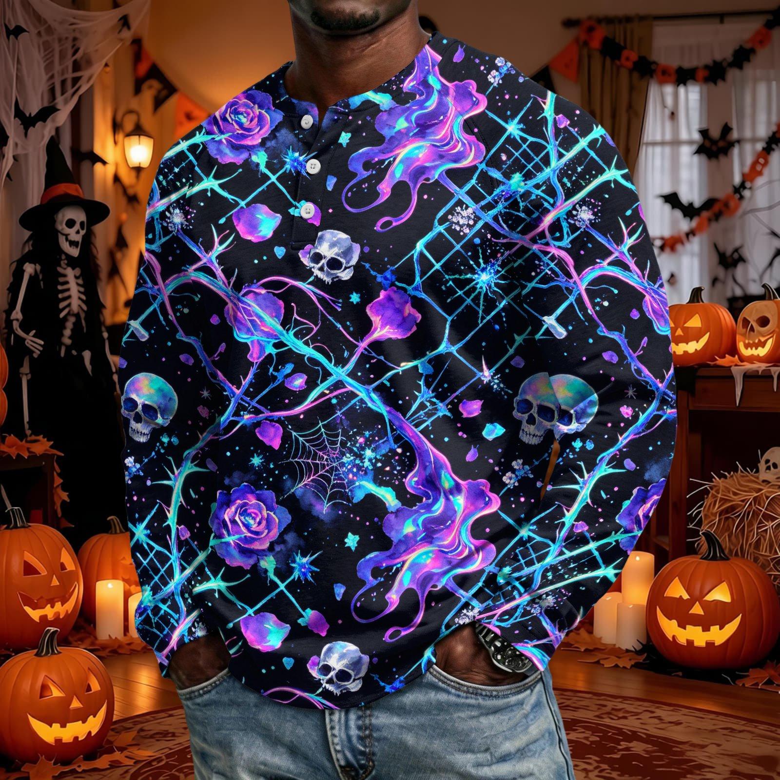 Men s Long Sleeve Shirt Loose Fit Casual Versatile Halloween Top L