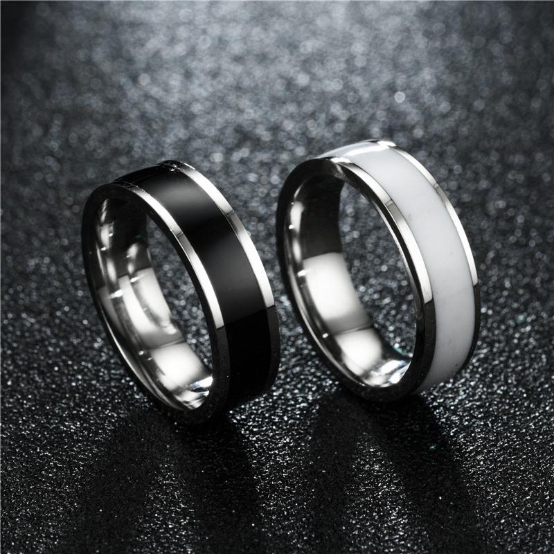 Roségold Farbe Weiß Schwarz Charms Ring für Frau Mann Individuell Gravieren Name Hochzeit 316L Edelstahl Nie Verblassen