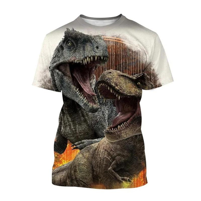 Koszulka z nadrukiem 3D zwierzęta dinozaury dla mężczyzn dzieci wzór Tyranozaur koszulki casual z krótkim rękawem okrągły dekolt koszulki uliczne topy
