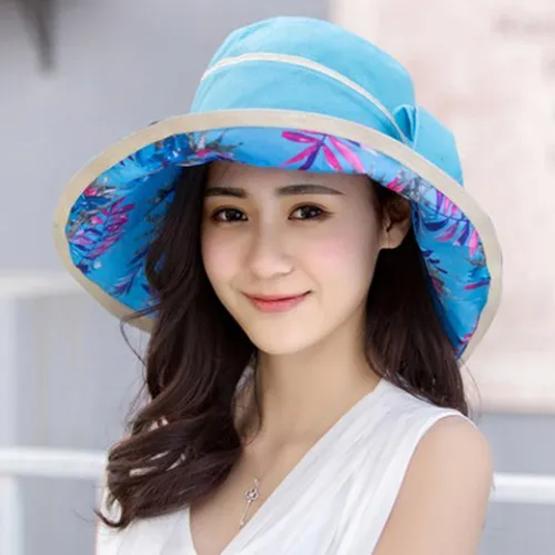 WTEMPO Women Double-sided Bucket Hats Summer Sunshade Capa Fashion Solid Color Foldable Sunscreen Bow Caps