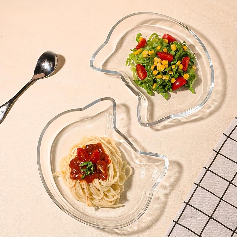 Cute Cat Head Plate Home Transparent Tempered Glass Dessert Dish Set Resistant Kitchen Tableware for Fruit Noodle Sushi Gifts