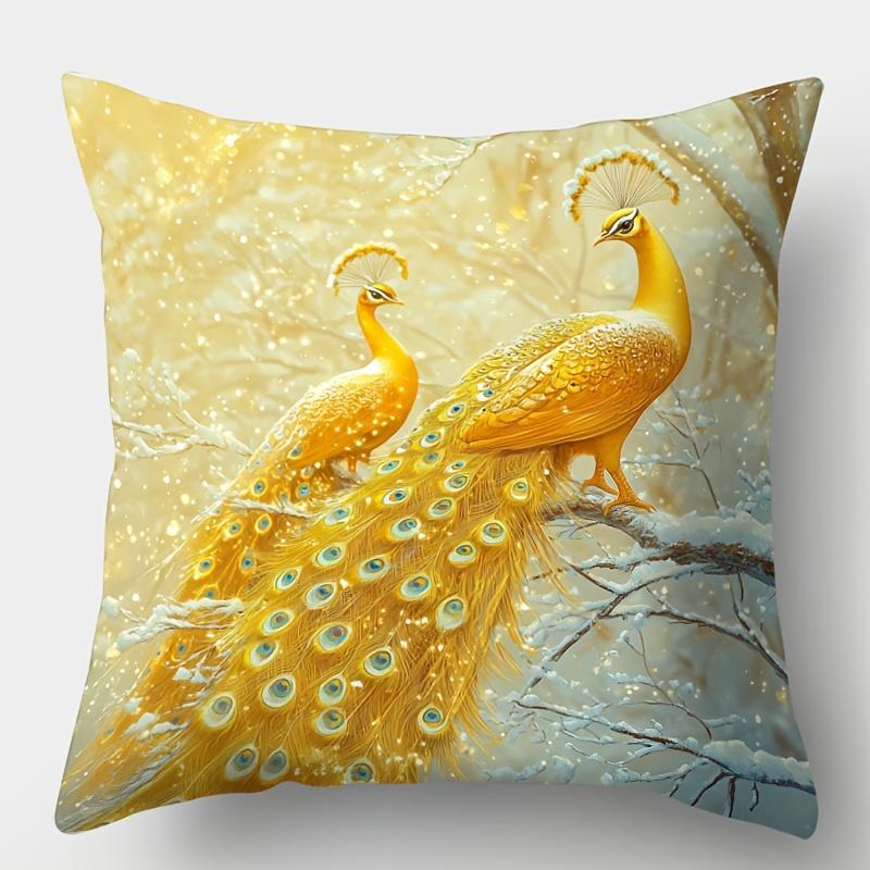 1/4pcs Golden Peacock Winter Snowfall Throw Pillow Covers Luxury Decorative Cushion Cases for Home Sofa Bedroom Cushion Cover