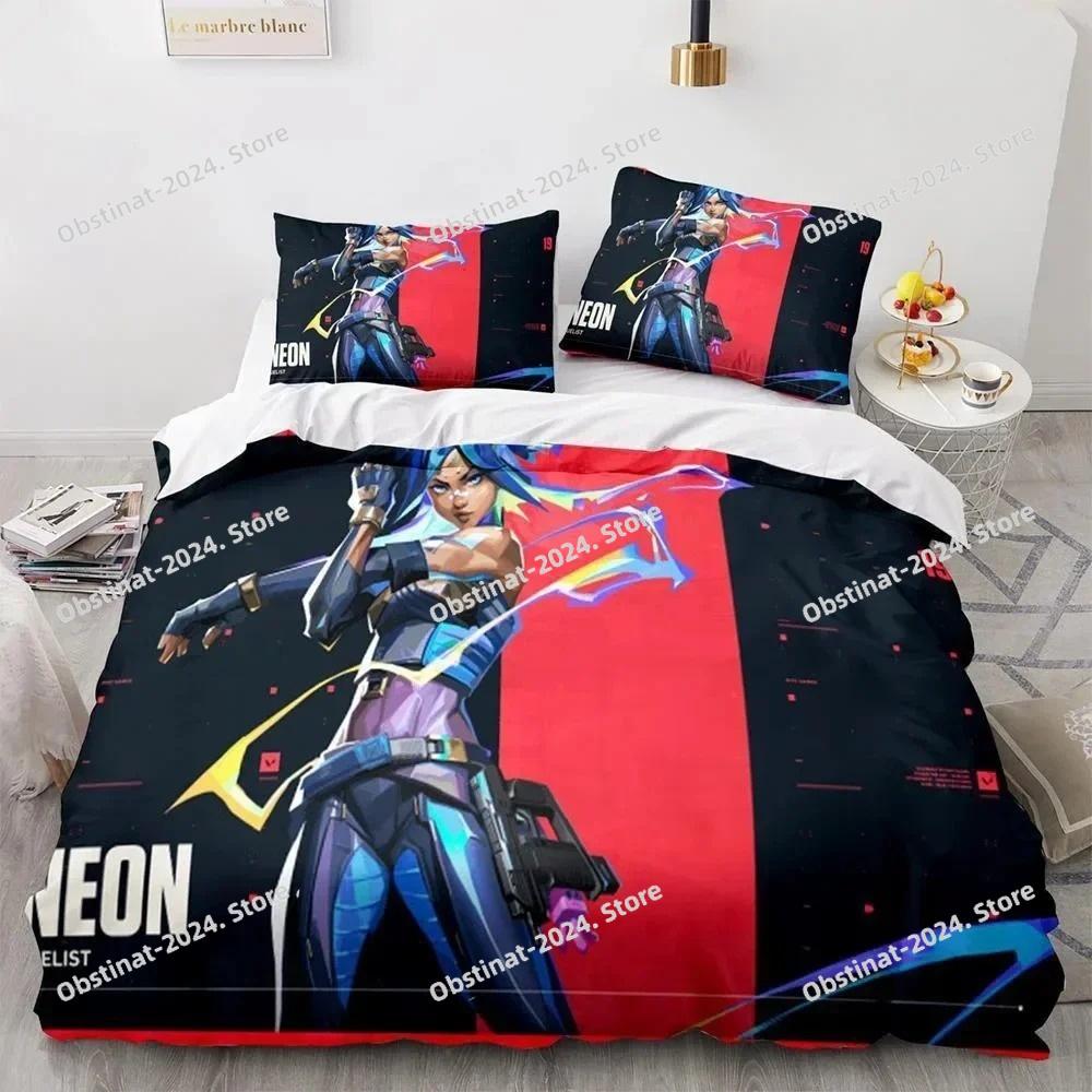 Game Valorant Neon Bedding Set Printed Bed Set Duvet Cover Sheet Pillowcase Bed Soft Quilt Cover Full Queen King Size