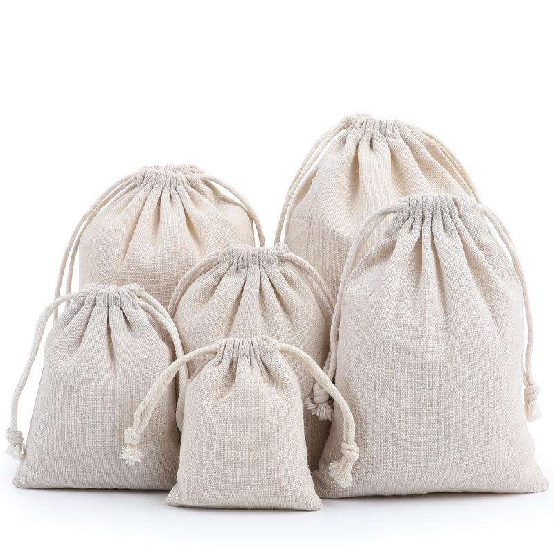 Cotton Linen Drawstring Canvas Bag, Single Layer Breathable Storage for Sundries
