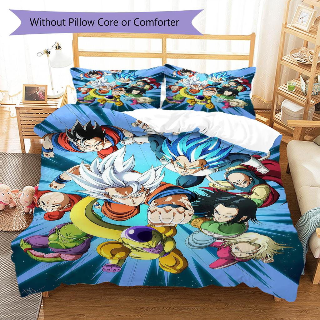 DBZ Patrón de Impulso Juego de Colcha Ropa de Cama Funda de Colcha Funda de Almohada Decoración del Hogar Regalo de Cumpleaños (1 * funda nórdica + 2 * fundas de almohada, sin núcleo)