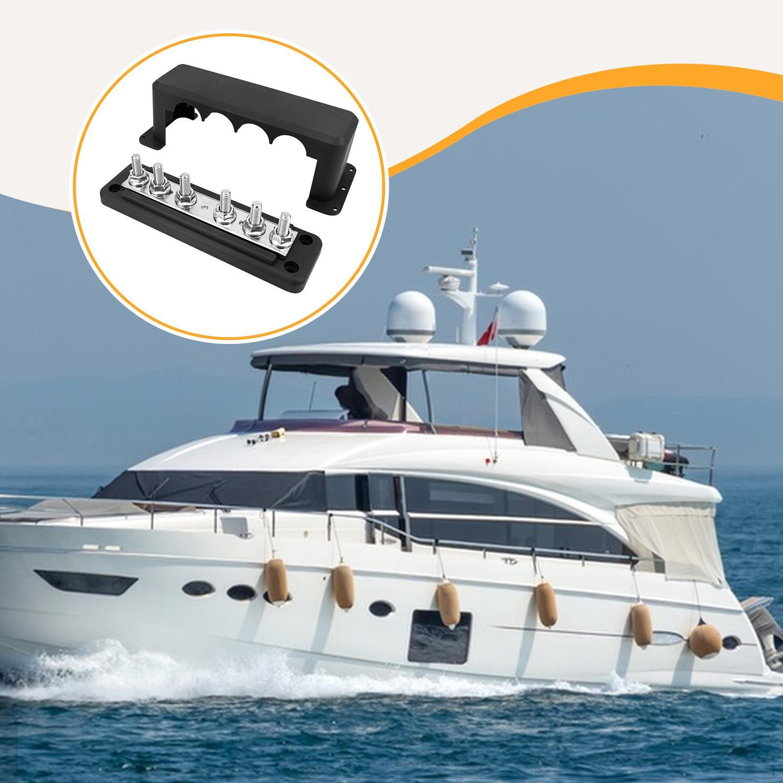 

300A 6 Terminal Bus Bar 12V-48V DC Portable Connecting Block Rustproof Power Distribution for чорний