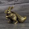 Copper Rabbit Money Bag Figurine Vintage Feng Shui Ornament Handcrafted Desktop Statue for Office Home Art Decoration