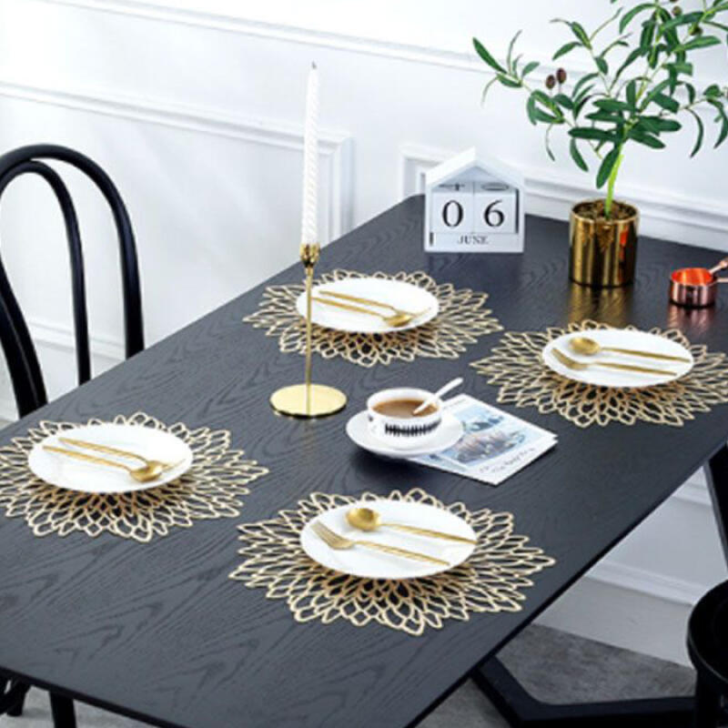 Table Deco Flower Mat 4-piece set Gold 2P + Silver 2P