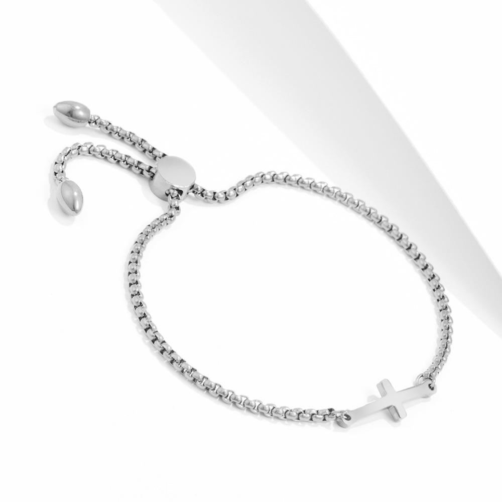 European & American Style Adjustable Titanium Steel Cross Bracelet for Women - Available in Three Colors, Laser Engraving Option